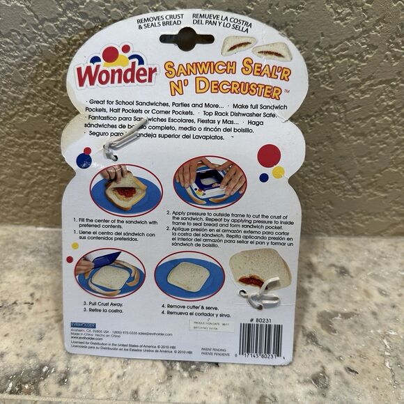 New Wonder Bread Sanwich Seal'r N' Decruster Removes Crust Sandwich Sealer Blue - Picture 2 of 4